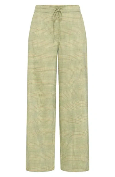 Ichi Ihjoli Plaid Drawstring Straight Leg Pants In Green