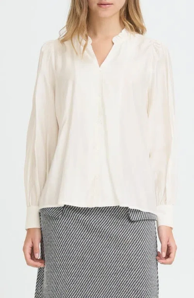 Ichi Ihjula Long Sleeve Button-up Knit Top In White