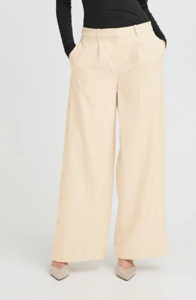 Ichi Ihlexi Wide Leg Pleat Pants In Neutral