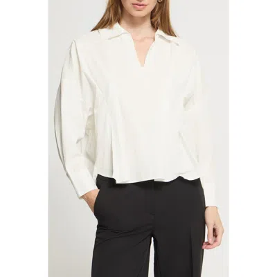 Ichi Ihlimmi Long Sleeve Open Collar Poplin Top In White