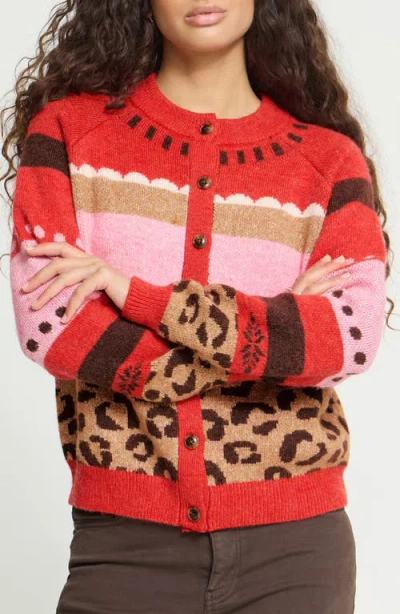 Ichi Ihlivoni Animal Print Cardigan In Red