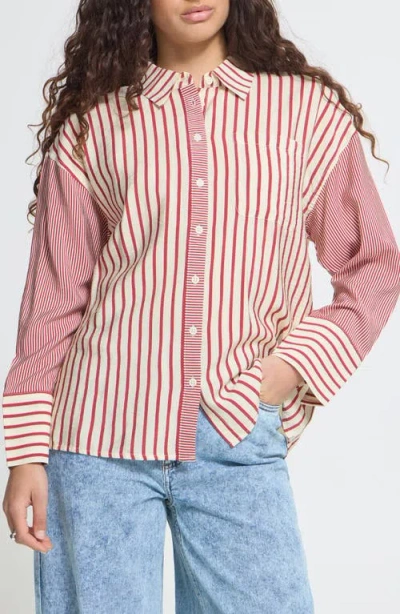 Ichi Ihlouri Striped Button Front Shirt In Pink