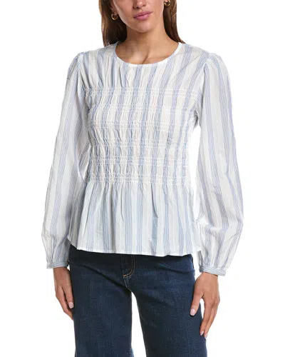 Ichi Stripe Split Hem Crop Cotton Button-up Shirt In Blue