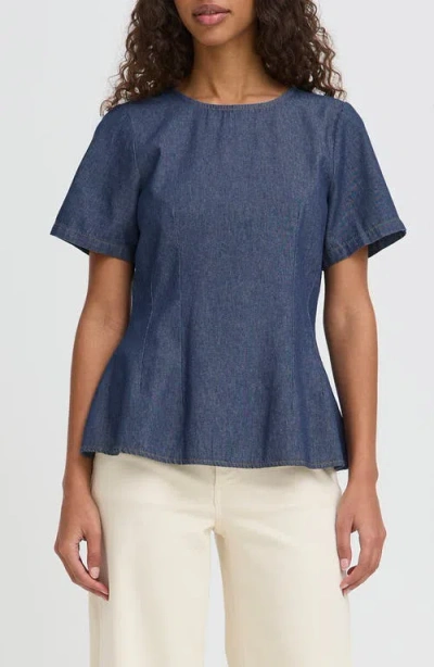 Ichi Ihtulle Denim Peplum Top In Blue