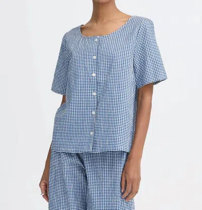 Ichi Jilma Short Sleeve Blouse In Sodalite Blue White Check