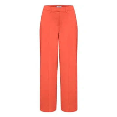 Ichi Kate Office Long Wide Pants In Hot Coral In Pink