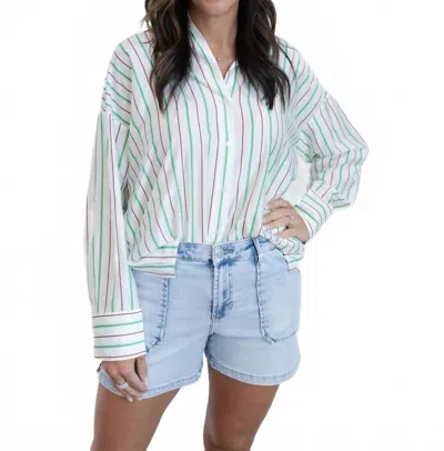 Ichi Katy Stripe Top In Green In White