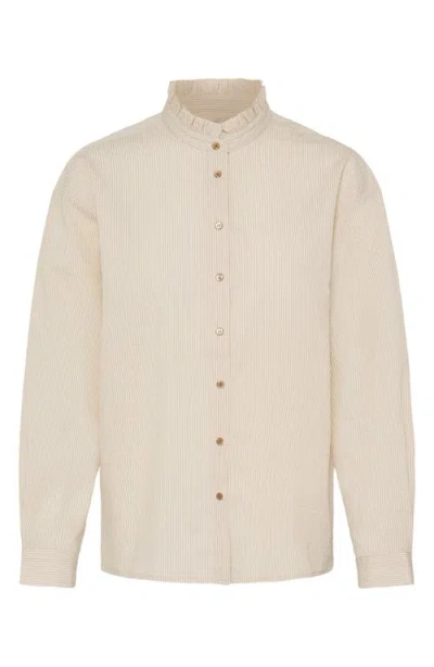 Ichi Luanna Ruffle Collar Striped Shirt In Brown