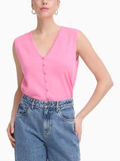 Ichi Luls Sleeveless Cardigan In Wild Orchid In Pink