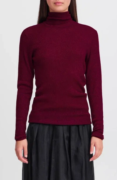 Ichi Mock Neck Rib Top In Fig