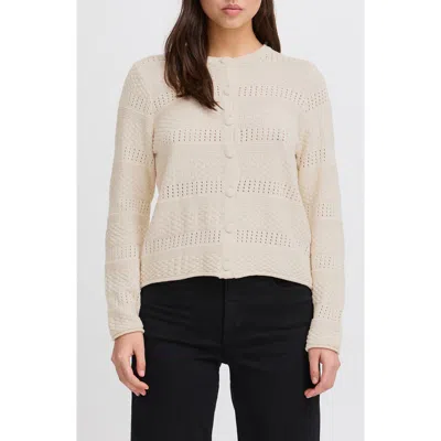 Ichi Open Knit Cotton Cardigan In Birch