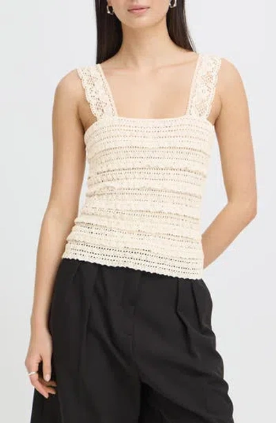 Ichi Open Knit Tank Top In Gray