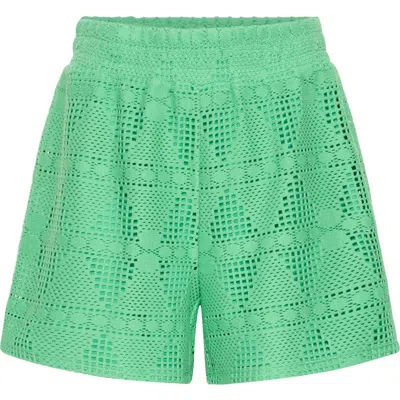 Ichi Open Stitch Knit Shorts In Green