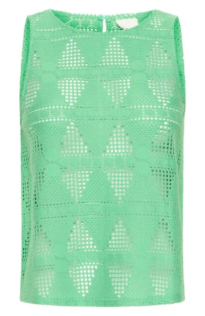 Ichi Open Stitch Sleeveless Top In Green