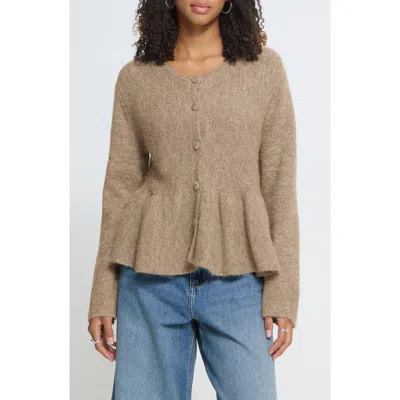Ichi Peplum Cardigan In Brown