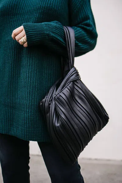 Ichi Pleated Faux Leather Handbag In Black