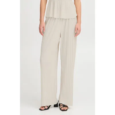 Ichi Plissé Pleated Pants In Almond Milk