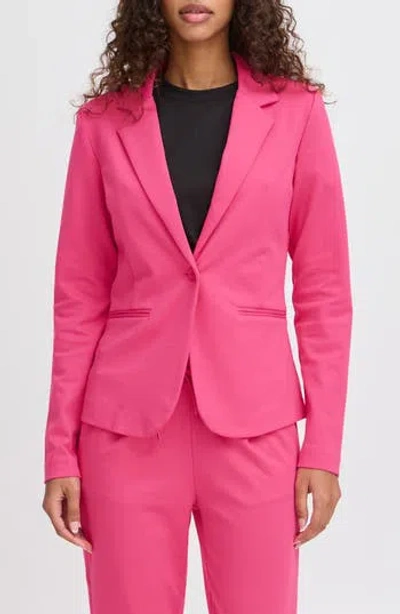 Ichi Regular Notch Lapel Ponte Blazer In Pink
