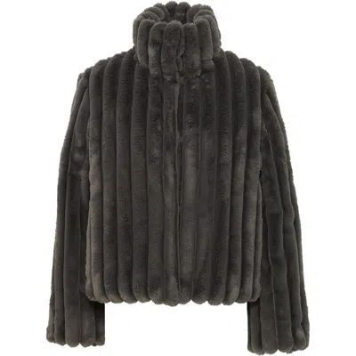 Ichi Rib Faux Fur Jacket In Gray