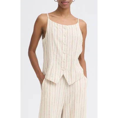 Ichi Sleeveless Linen Blend Top In Neutral
