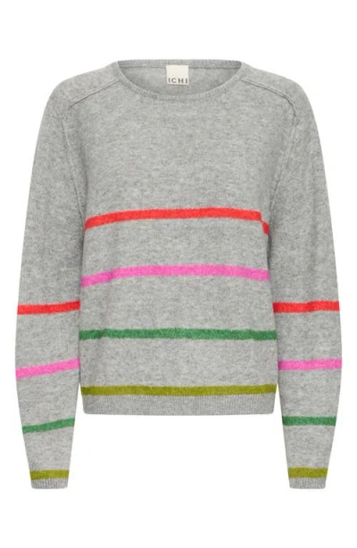 Ichi Striped Crewneck Sweater In Gray