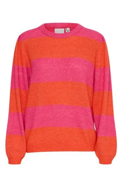 Ichi Striped Knit Sweater In Pink