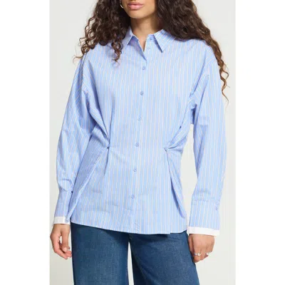 Ichi Striped Long Sleeve Button Shirt In Nude