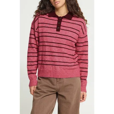 Ichi Striped Rugby Sweater In Pink