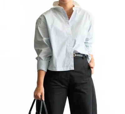 Ichi Two Tone Button Up Shirt In Light Blue / White In Gray