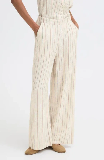 Ichi Wide Leg Linen Blend Pants In Neutral