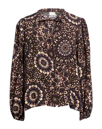 Ichi Woman Shirt Dark Brown Size 6 Viscose, Polyamide