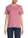 Ichi Women's Cotton Bow Printed T-shirt In Heather Rose