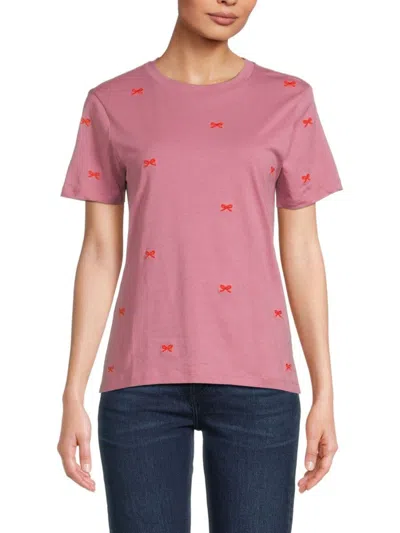 Ichi Women's Cotton Bow Printed T-shirt In Heather Rose