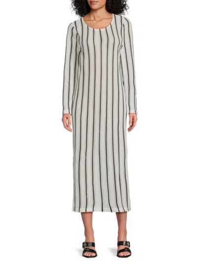 Ichi Women's Crochet Striped Midi-dress In Cream Black
