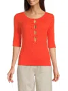 Ichi Women's Cut-out Bow Rib-knit Sweater In Fiesta Red