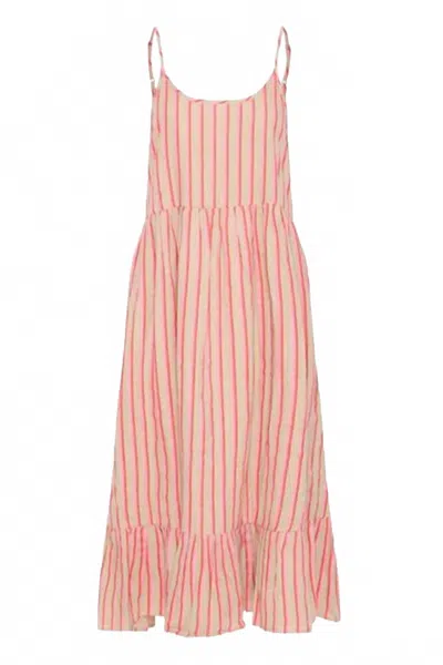 Ichi Women's Spaghetti Straps Midi Dress In Azalea Stripe In Pink