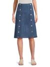 Ichi Women's Stretch-cotton Denim Skirt In Washed Blue