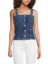 Ichi Women's Stretch Cotton Denim Tank In Washed Blue