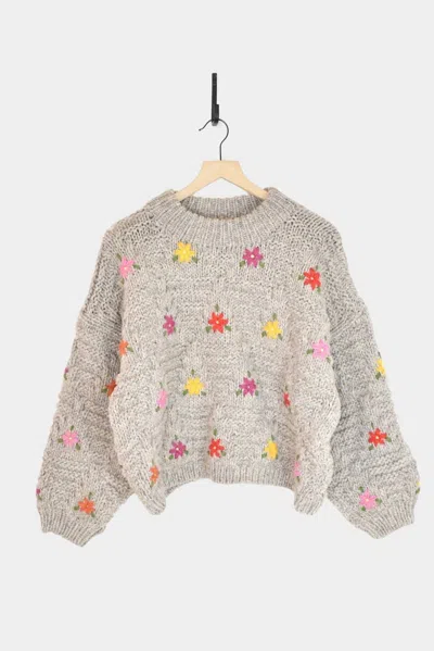 Ichi Wool Hand Knit Pullover In Gray