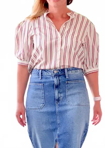 Ichi Zaria Striped Top In Cloud Dancer In Multi