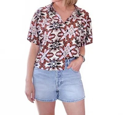 Ichi Zasha Collared V-neck Top In Folklore Flower In Multi