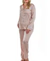 Icollection Brillow Plus Size Satin Striped Button Down Pajama Pant Set, 2 Piece In Pink