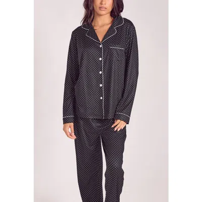 Icollection Brushed Microfiber Pajama Set With Contrast Piping In Black