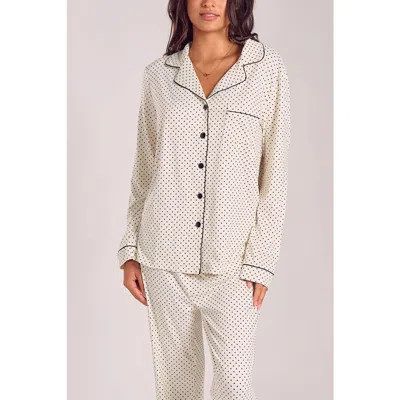 Icollection Brushed Microfiber Pajama Set With Contrast Piping In Neutral