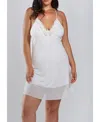 Icollection Cecily Elegant Plus Size White Lace And Mesh Chemise In White
