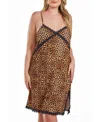Icollection Chiya Plus Size Leopard Chemise With Lace Trim And Front Lace Slit In Leopard