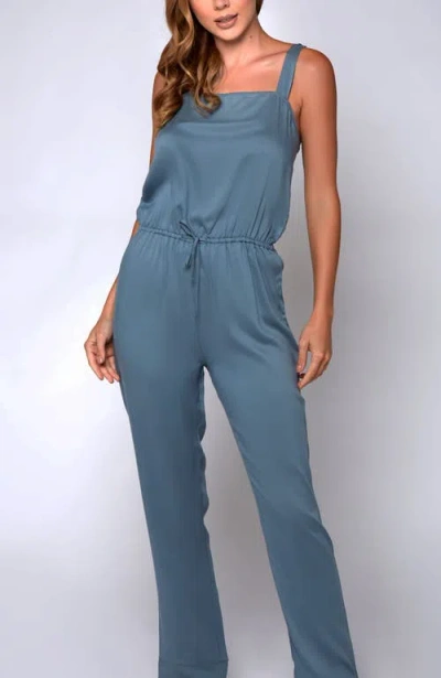 Icollection Cotton Tencel Ankle-length Jumper With Elastic Waist In Blue