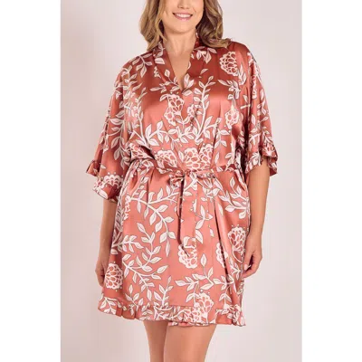 Icollection Floral Satin Robe In Pink