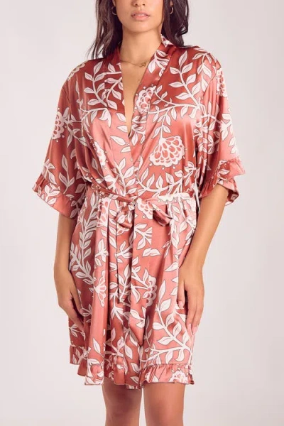 Icollection Floral Satin Robe In Multi