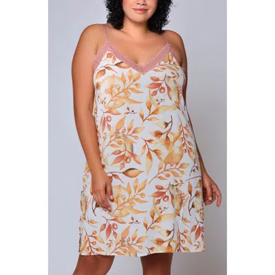 Icollection Lace Trim Viscose Chemise With Adjustable Straps In Multi